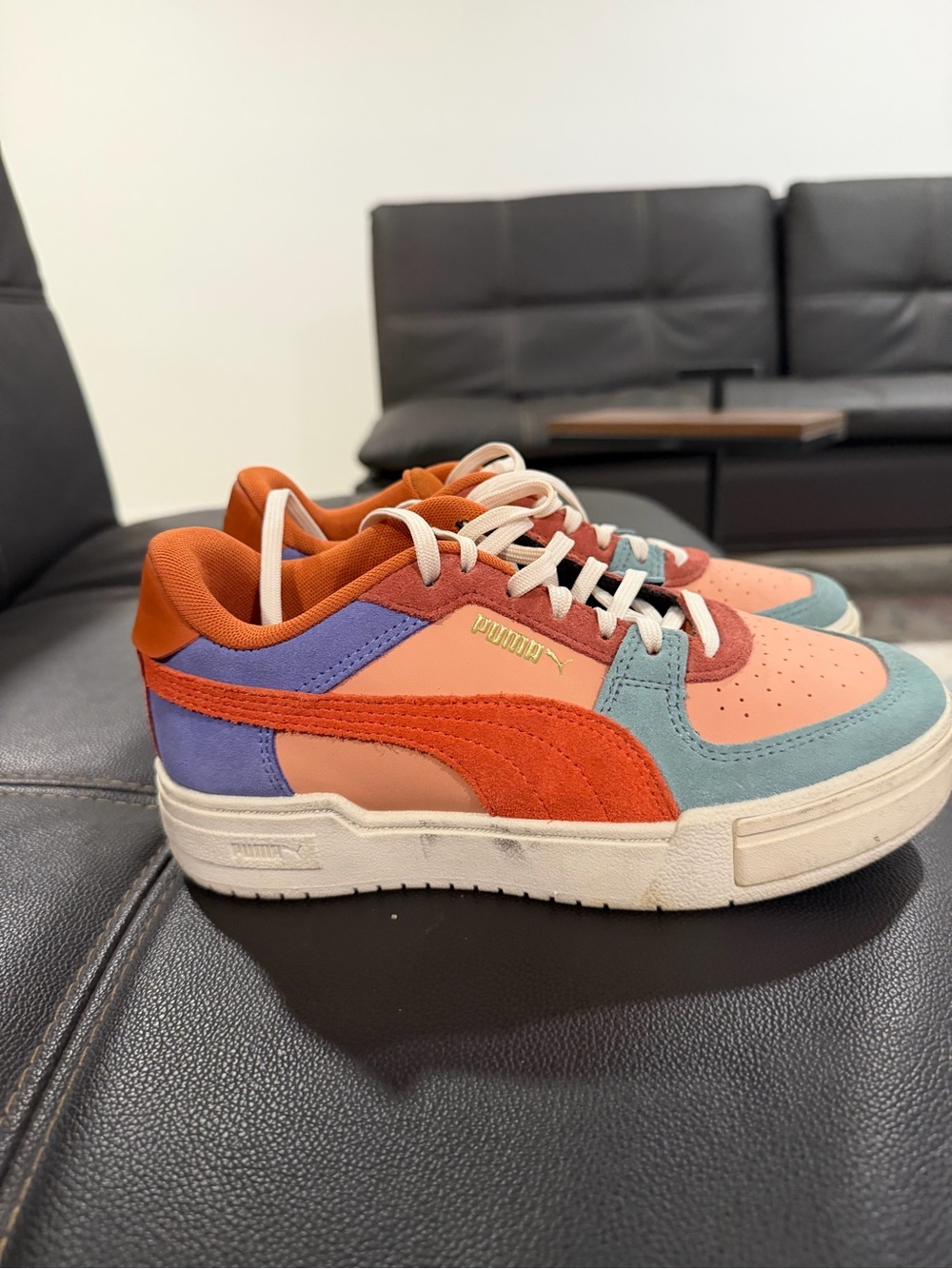 PUMA Low-Top Suede & Leather Sneakers in Coral Multi